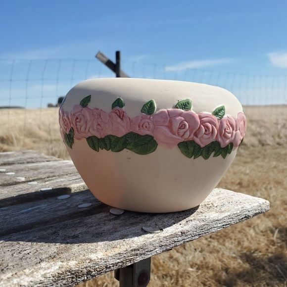 FTD 1990s Ceramic Round Rose Flower Pot Vase - Picture 5 of 5